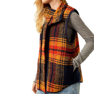 NWT Free People Wrapped Up Blanket Vest Plaid Women's $198 - Size S